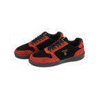 Thylacin Ember Wolf low-top sneakers in crimson red and black suede — a pair
