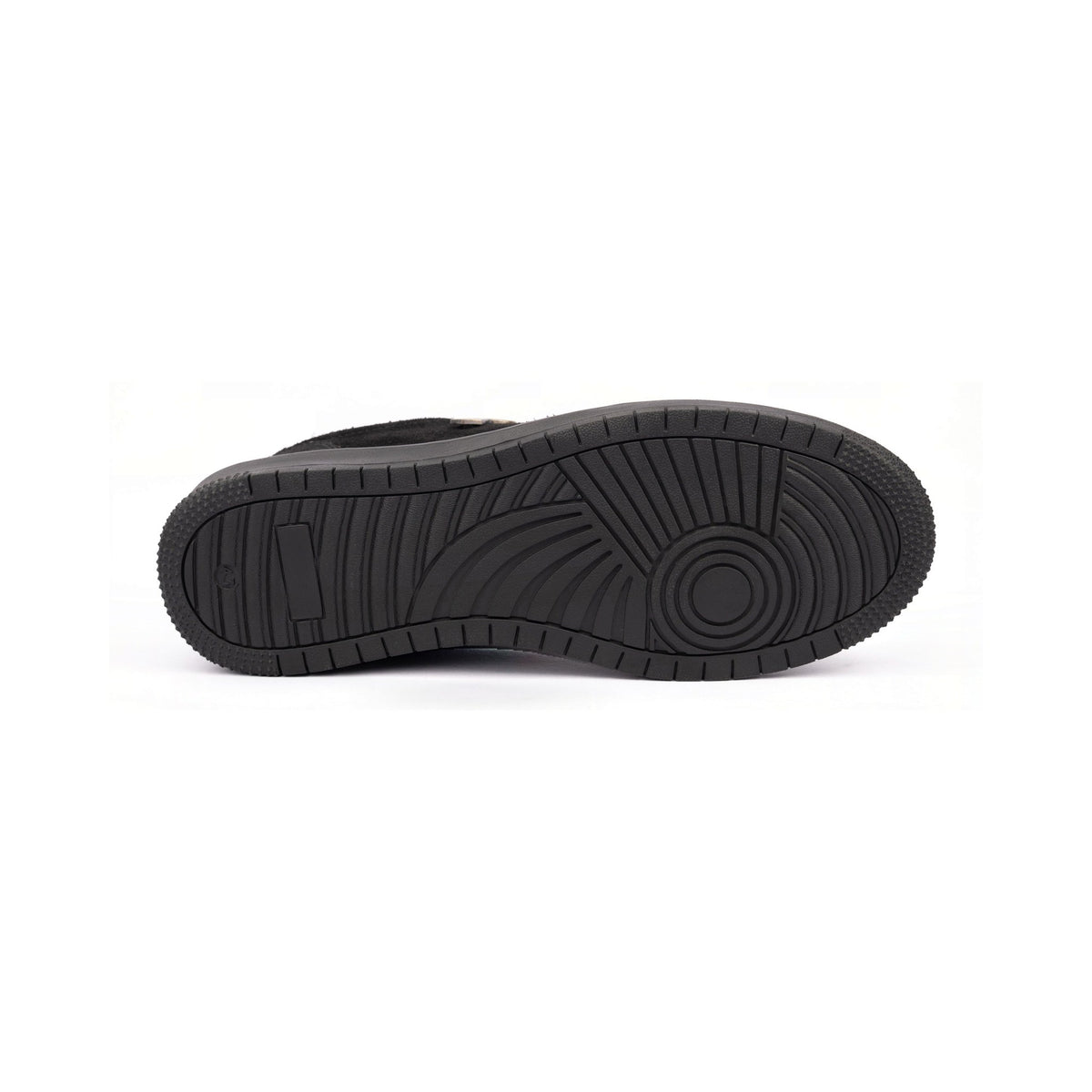 Thylacin Midnight Panther low-top sneaker in all-black suede — rubber outsole of the shoe