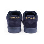 Thylacin Navy Royal low-top sneakers in all-navy suede — heel view of a pair