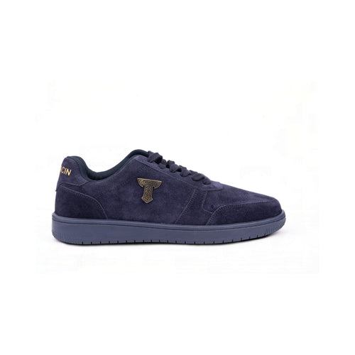 Thylacin Navy Royal low-top suede sneaker, side profile