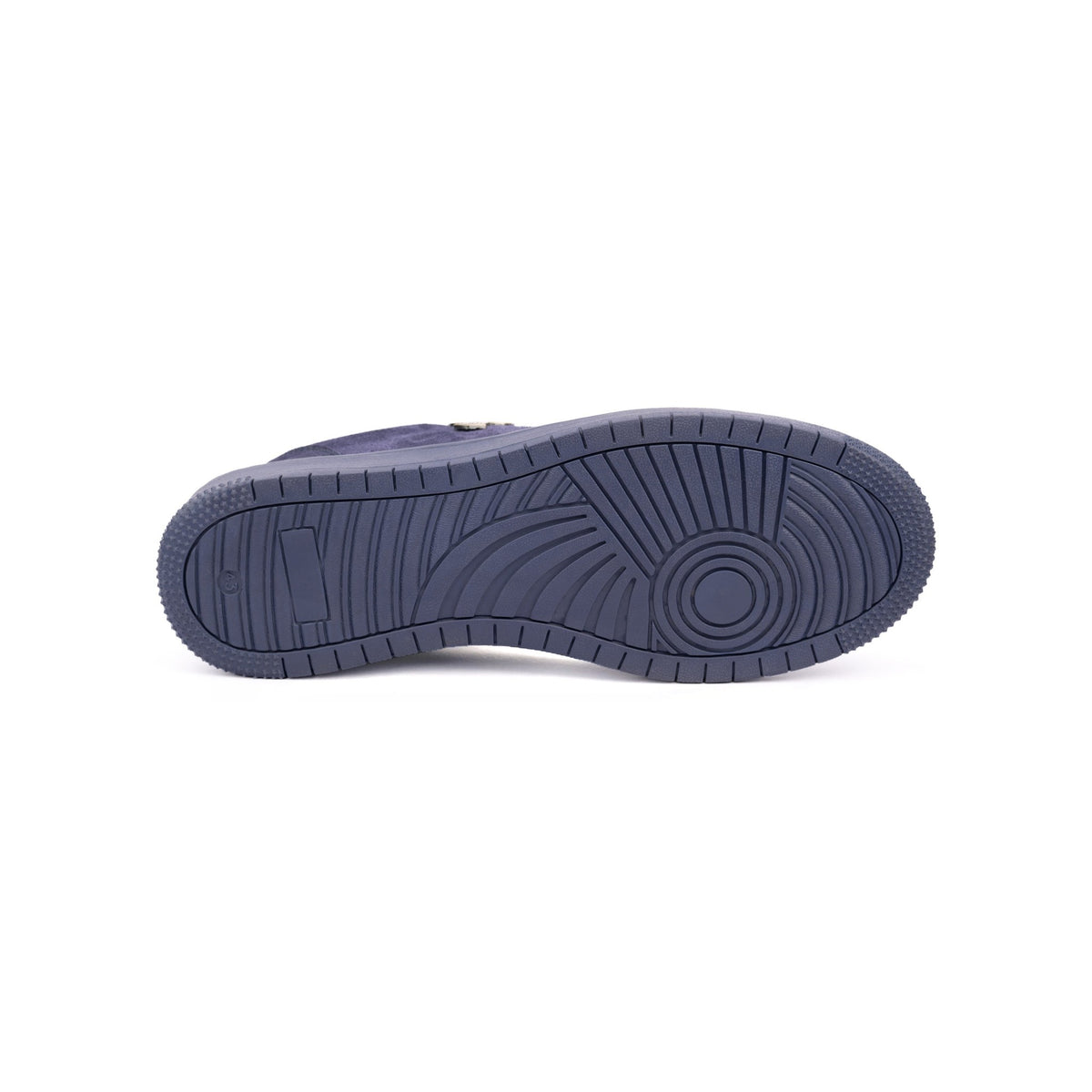 Thylacin Navy Royal low-top sneaker in all-navy suede — rubber outsole of the shoe