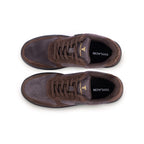 Thylacin Shadow Lynx low-top sneakers in brown and slate suede — top-down view of a pair
