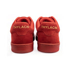 Thylacin Wild Wood Bear low-top sneakers in all-red suede — heel view of a pair