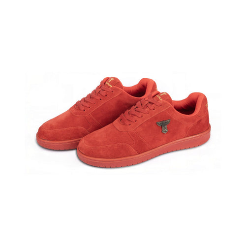 Thylacin Wild Wood Bear low-top sneakers in all-red suede — a pair