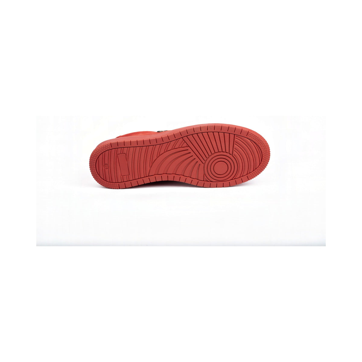 Thylacin Wild Wood Bear low-top sneaker in all-red suede — rubber outsole of the shoe