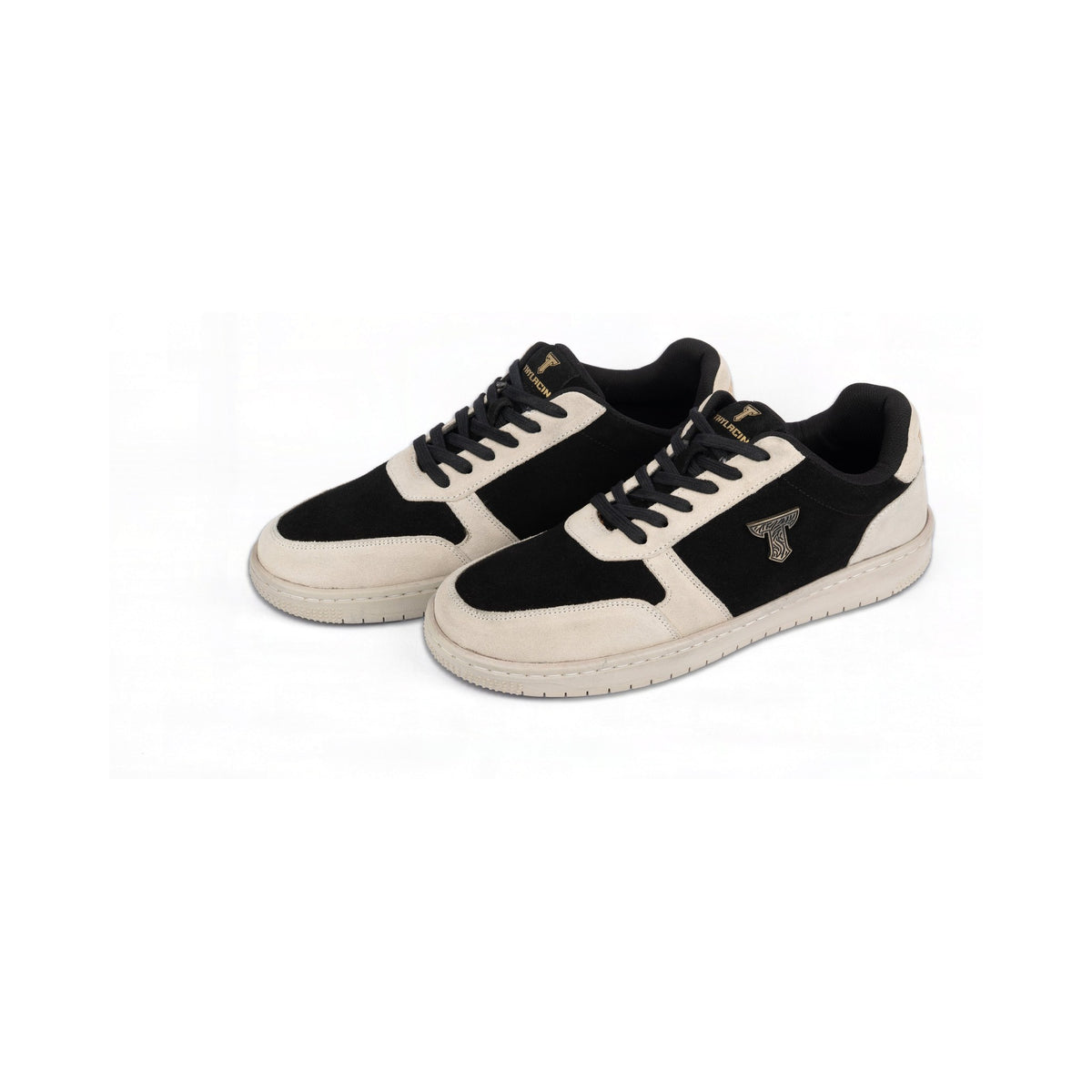 Thylacin Woodland Fox low-top sneakers in black and cream suede — a pair