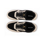 Thylacin Woodland Fox low-top sneakers in black and cream suede — top-down view of a pair
